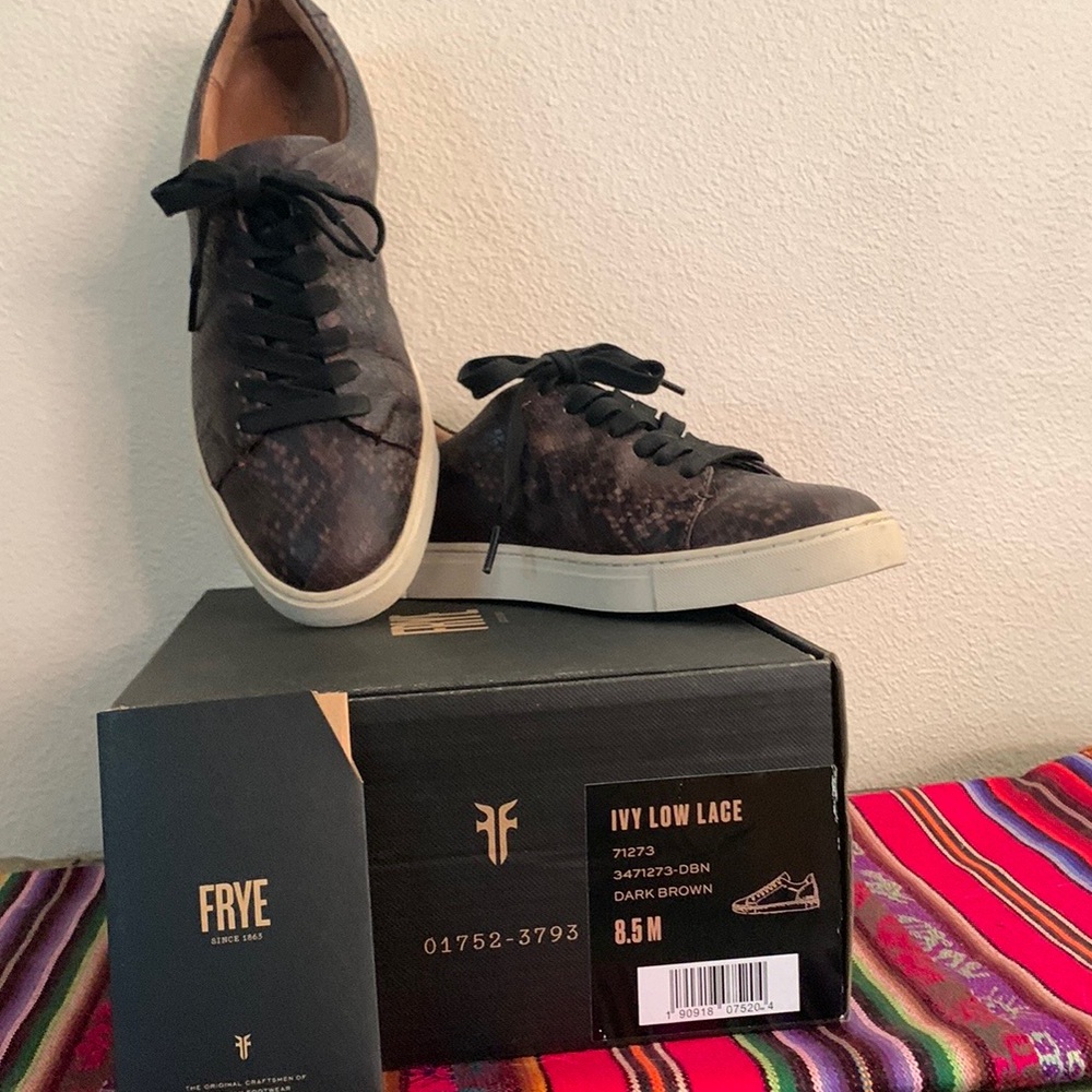 Frye leather, animal print sneakers